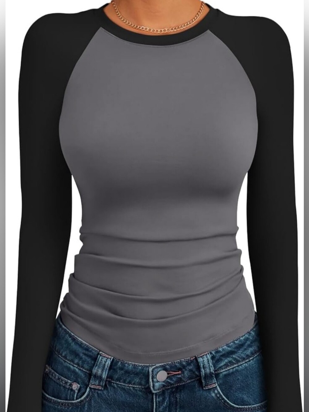 Womens Raglan Long Sleeve Top - Gray/Black